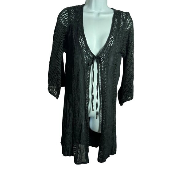 Elan crochet kimono cardigan coverup black ties in front size XS NWT - Picture 13 of 13